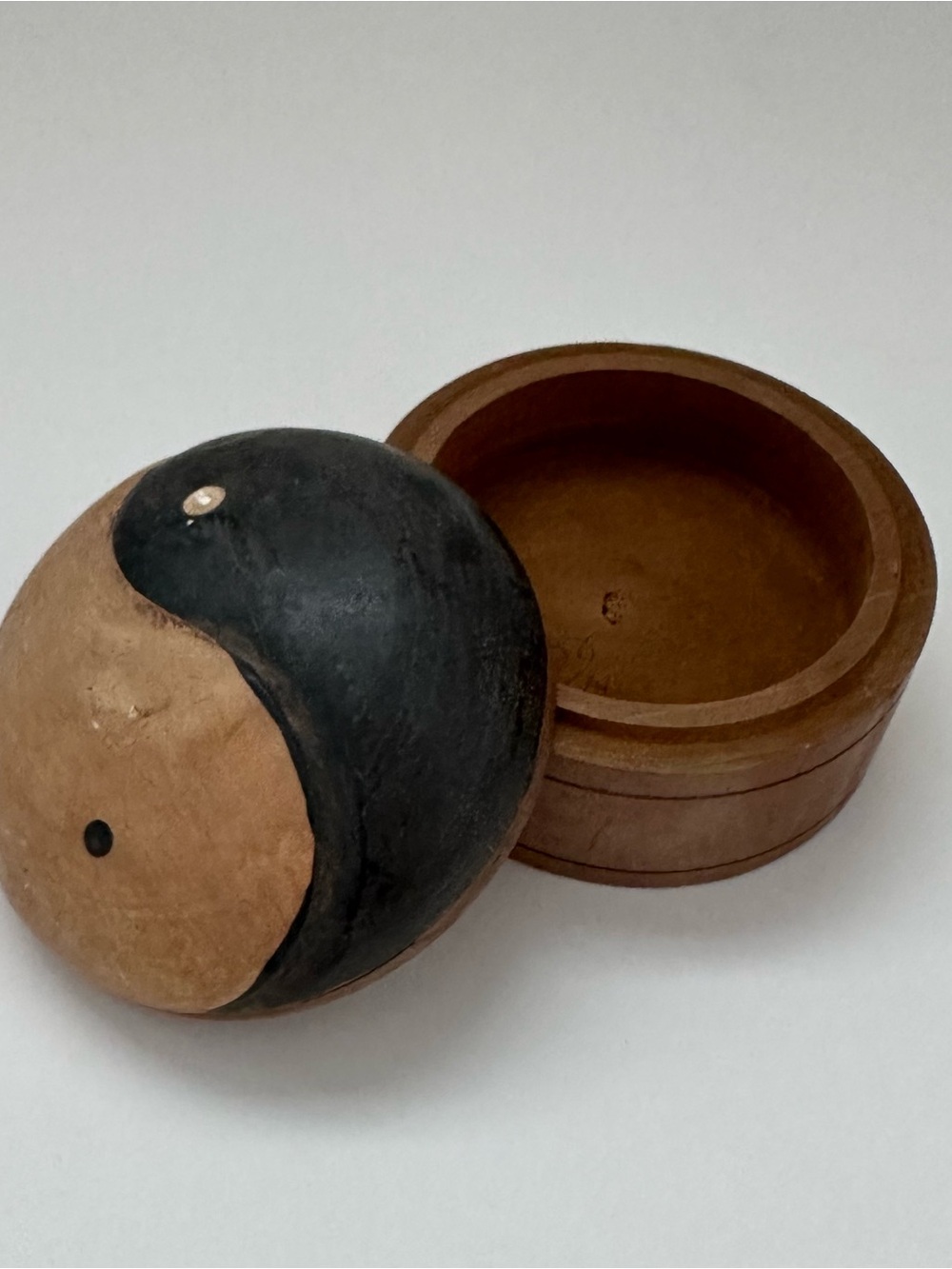 Handcrafted Wooden Yin Yang Trinket Box in Brown and Black